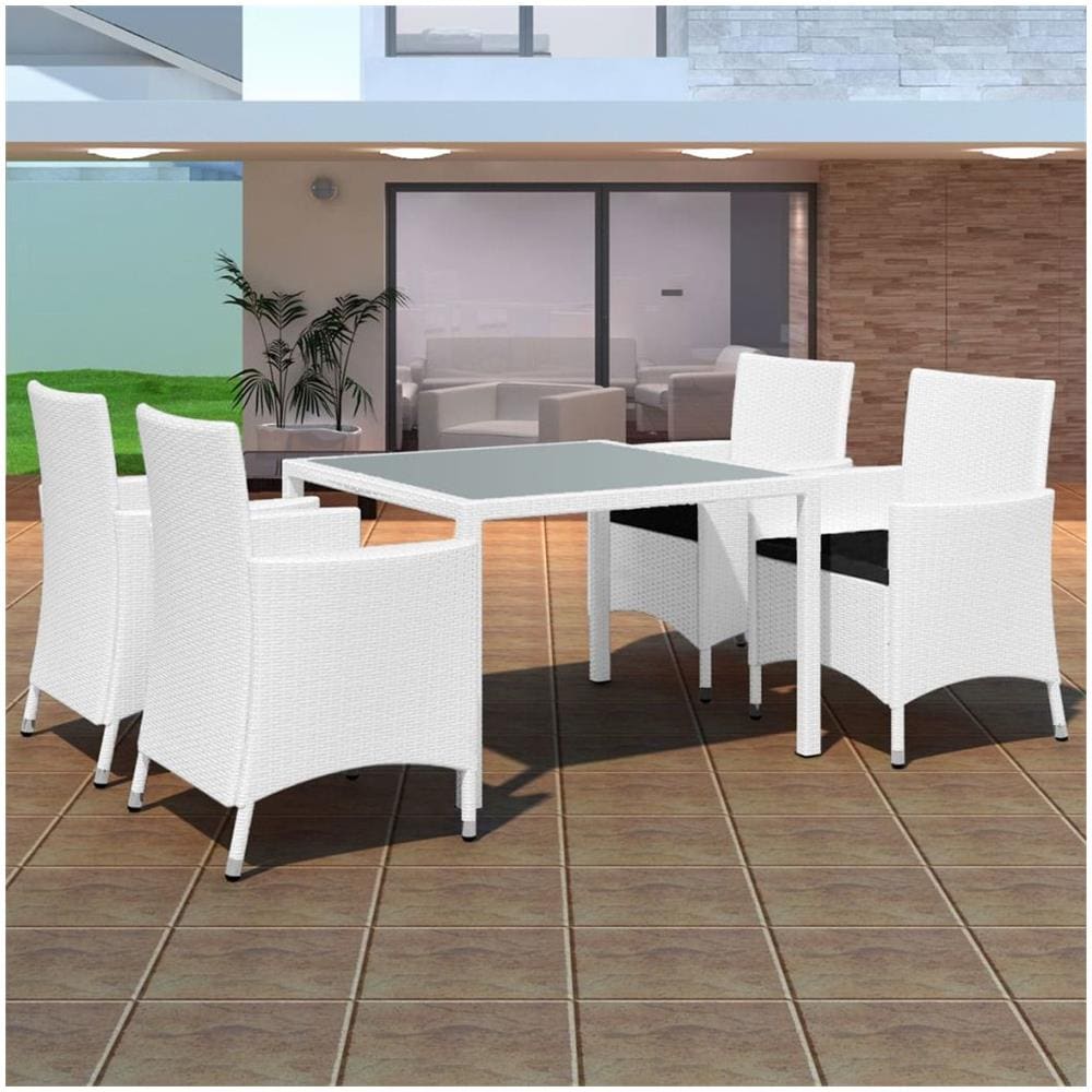 9 Pz Set Sedie / tavolo Da Giardino In Polirattan Bianco Crema - Foto 1