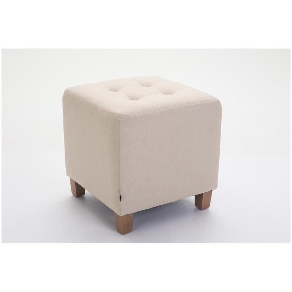 Poggiapiedi Divano Pharao - Sgabello Pouf Capitonné Imbottito in Tessuto I Sgabello Basso Salotto Piedini in Legno I Sgabello Quadrato da Sala 45x45 cm I Pouf Design Salotto Crema - Foto 2