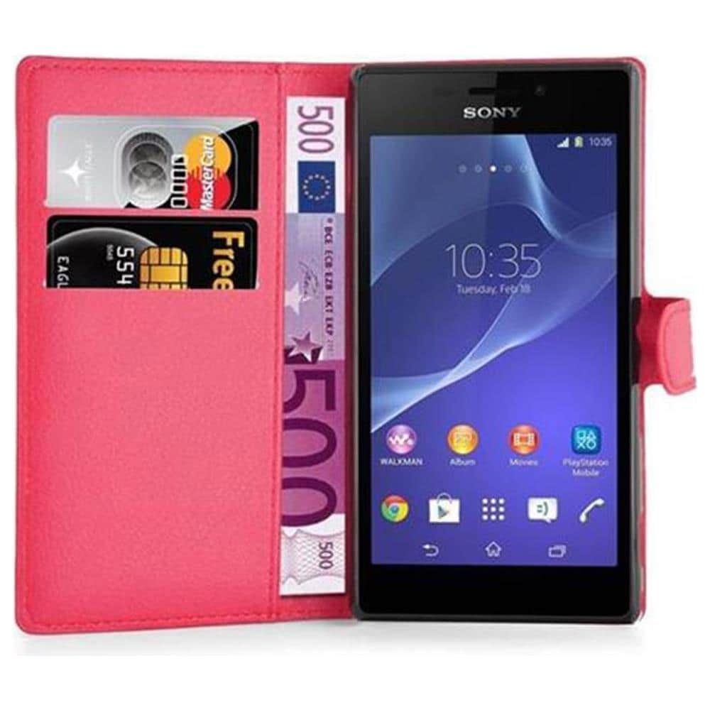Custodia Compatibile Con Sony Xperia M2 In Rosso Carminio - Coperchio Protettiva Con Chiusura Magnetica, Funzione Stand E Tasca Per Le Carte - Foto 1
