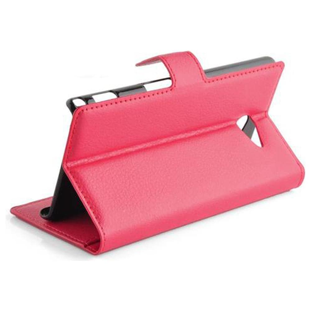 Custodia Compatibile Con Sony Xperia M2 In Rosso Carminio - Coperchio Protettiva Con Chiusura Magnetica, Funzione Stand E Tasca Per Le Carte - Foto 2