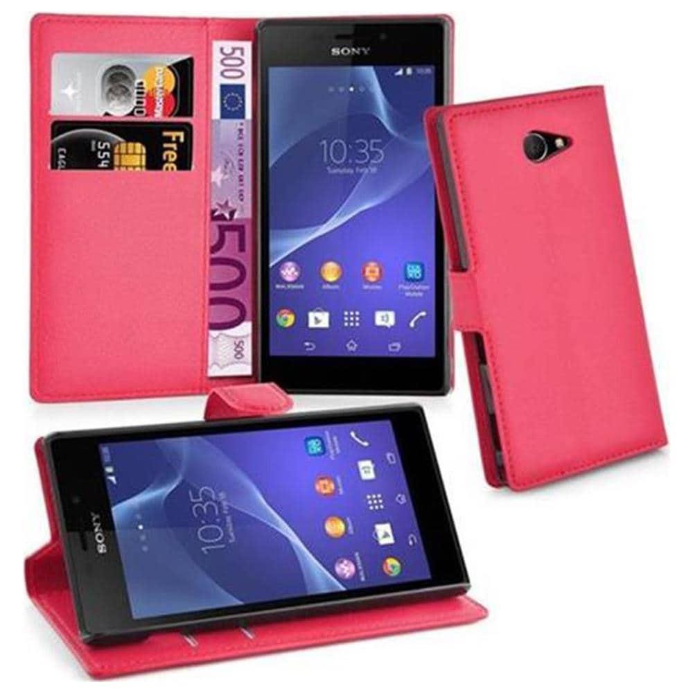 Custodia Compatibile Con Sony Xperia M2 In Rosso Carminio - Coperchio Protettiva Con Chiusura Magnetica, Funzione Stand E Tasca Per Le Carte - Foto 7