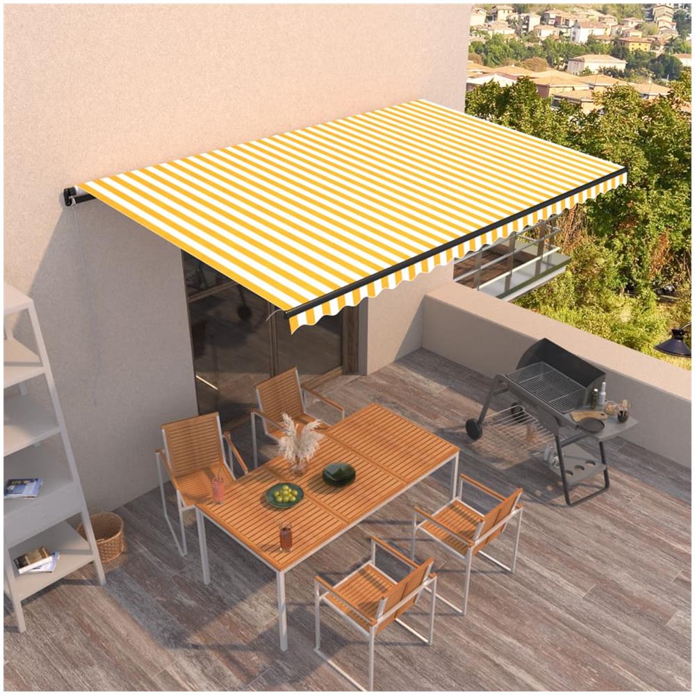 Tenda Da Sole Retrattile Manuale 500x350 Cm Gialla E Bianca - Foto 1