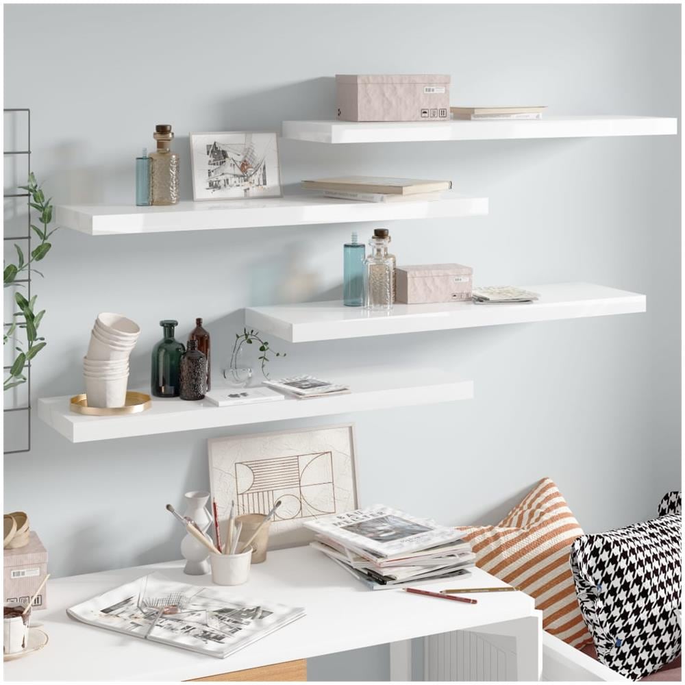 Scaffali A Parete 4 Pz Bianco Lucido 90x23,5x3,8 Cm In Mdf - Foto 1
