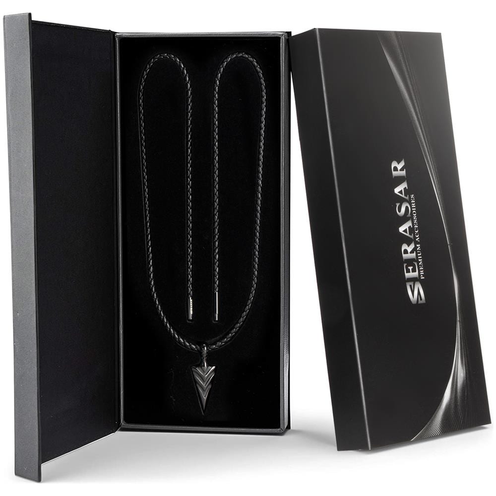 Collana da Uomo in Pelle Premium, ""Arrow"", 50cm, Nero - Foto 7