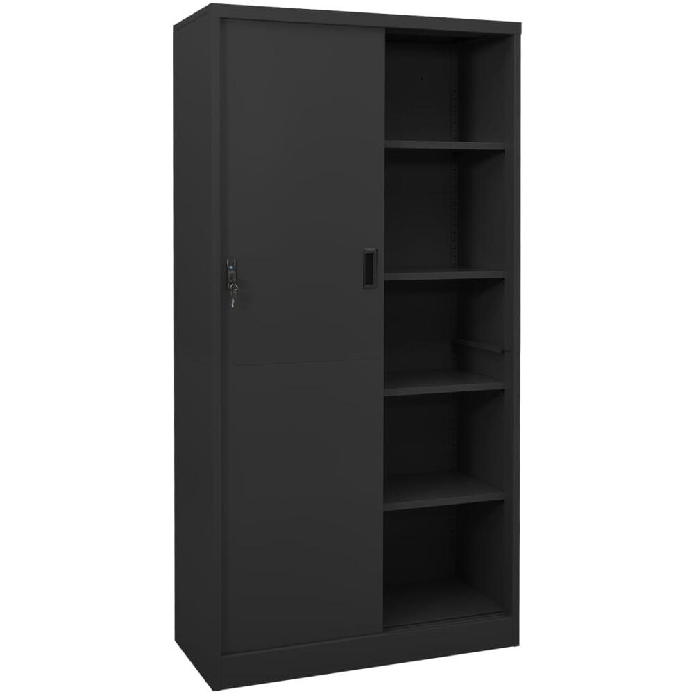Armadio Ufficio Anta Scorrevole Antracite 90x40x180 Cm Acciaio - Foto 3