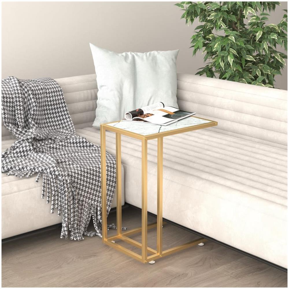 Tavolino Per Computer Marmo Bianco 50x35x65 Cm Vetro Temperato - Foto 1