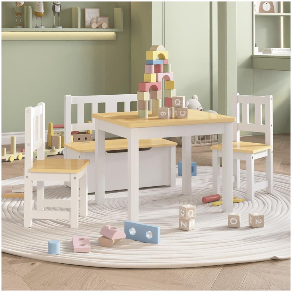 Set Tavolo E Sedie Per Bambini 4 Pz Bianco E Beige In Mdf - Foto 1
