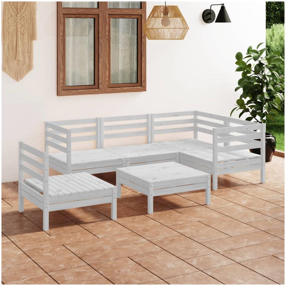 Set Divani Da Giardino 6 Pz In Legno Massello Di Pino Bianco - Foto 1