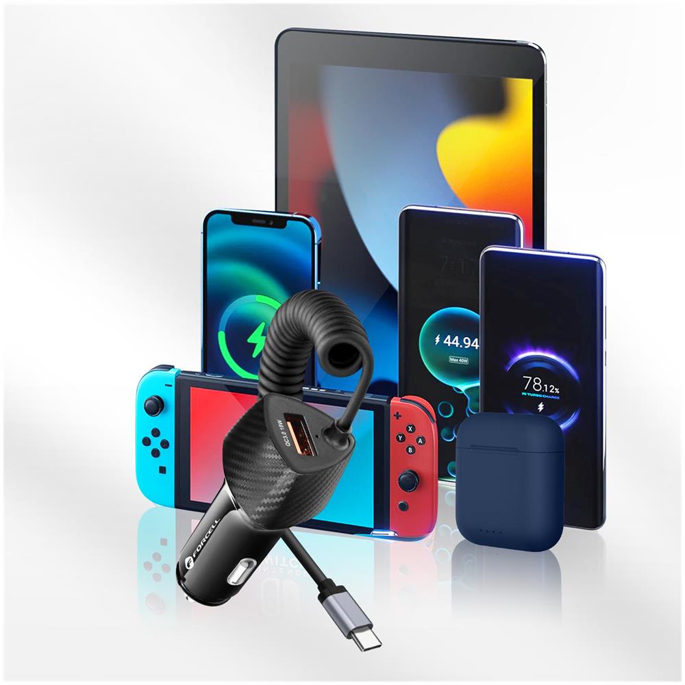 Caricabatterie Da Auto Usb 38w + Cavo Usb-c Qc 3.0 Nero Carbonio - Foto 2