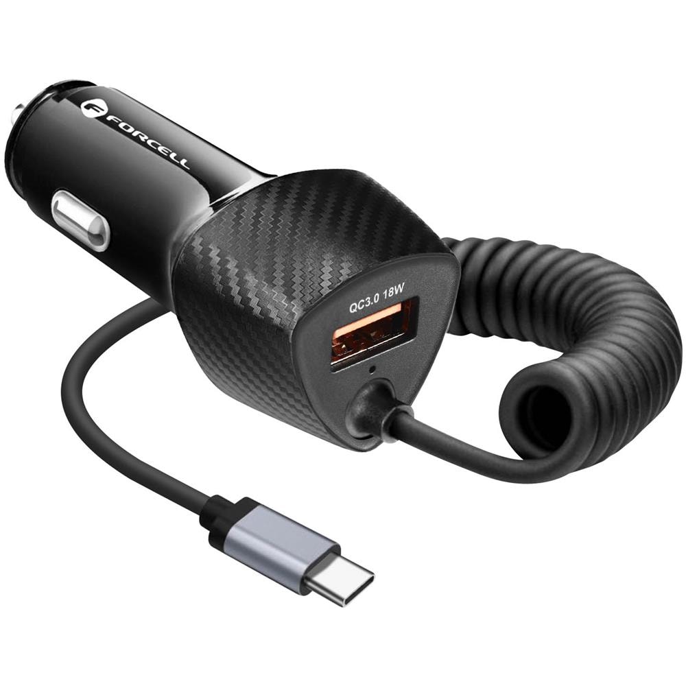 Caricabatterie Da Auto Usb 38w + Cavo Usb-c Qc 3.0 Nero Carbonio - Foto 1