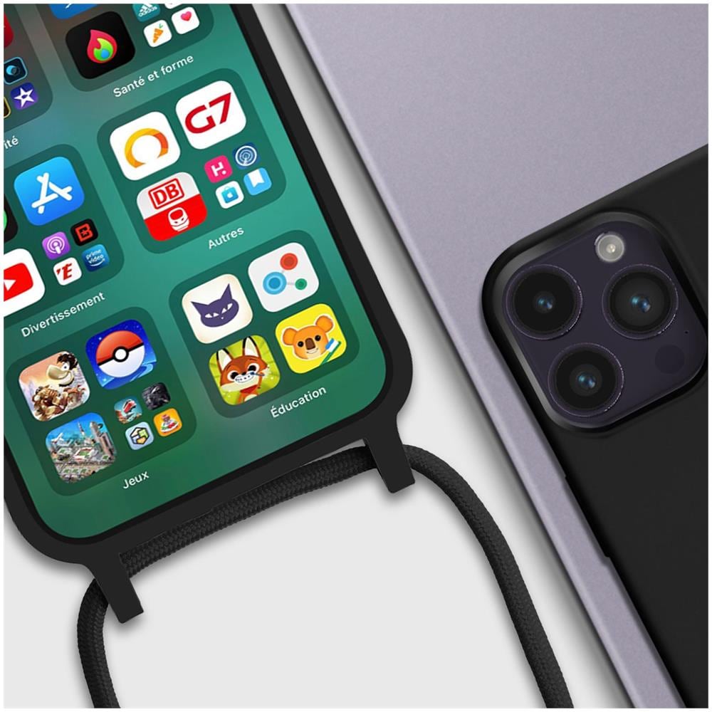 Cover Semirigida Per Iphone 14 Pro Max Cordino Nylon Intrecciato 80 Cm Nera - Foto 4