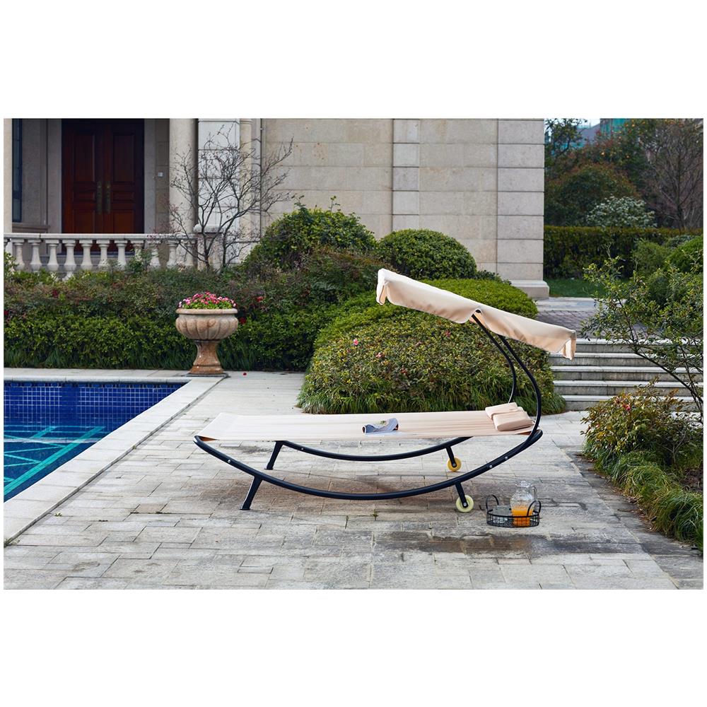 Sdraio 2 Posti Con Parasole In Tessuto Oxford Ecru Aloha - Foto 2