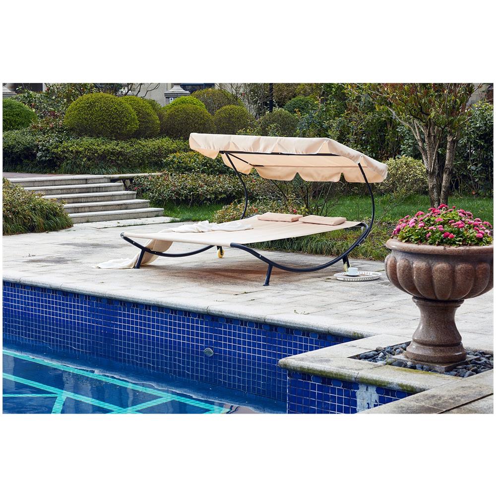 Sdraio 2 Posti Con Parasole In Tessuto Oxford Ecru Aloha - Foto 8