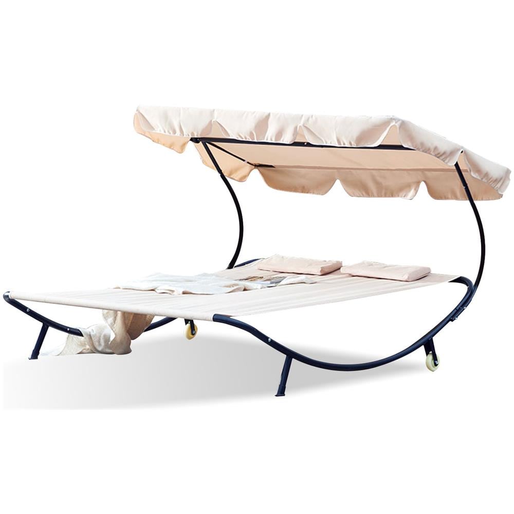 Sdraio 2 Posti Con Parasole In Tessuto Oxford Ecru Aloha - Foto 1