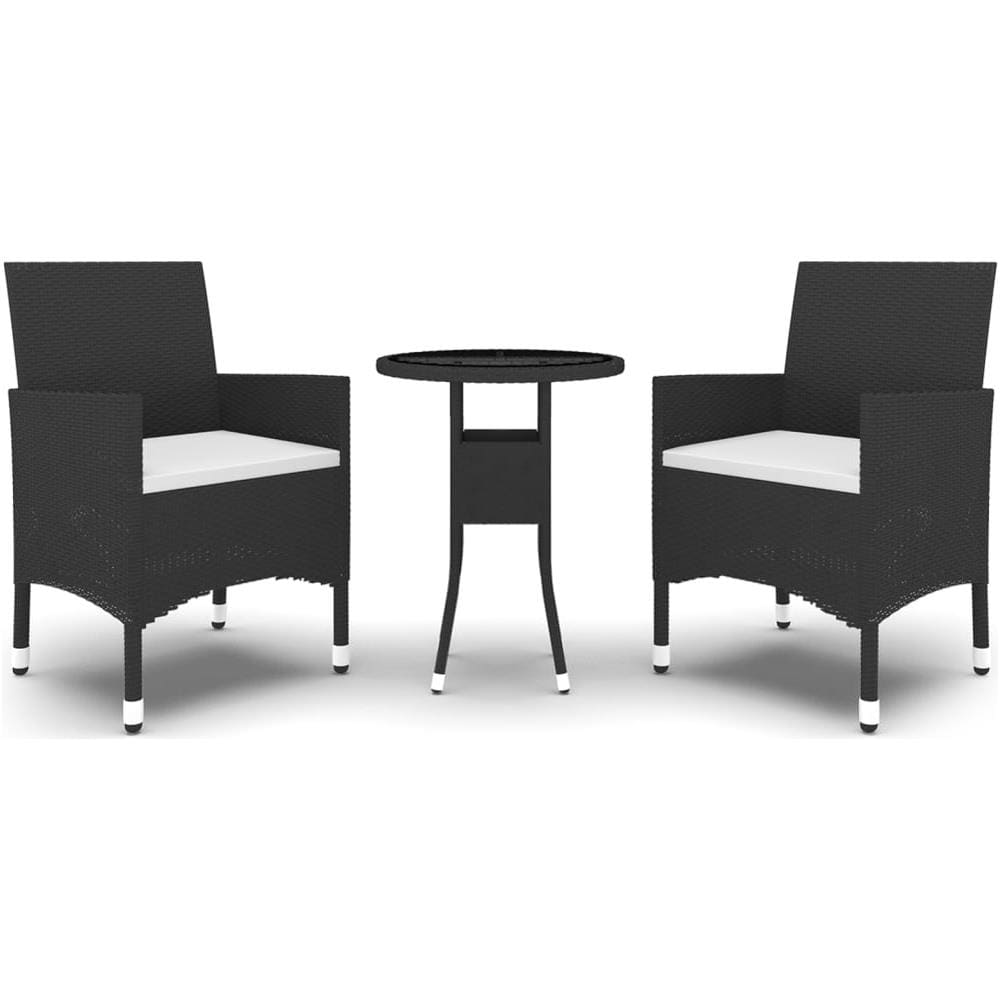 Set Da Pranzo Per Giardino 3 Pz In Polyrattan Nero - Foto 2