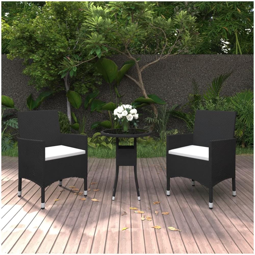 Set Da Pranzo Per Giardino 3 Pz In Polyrattan Nero - Foto 1