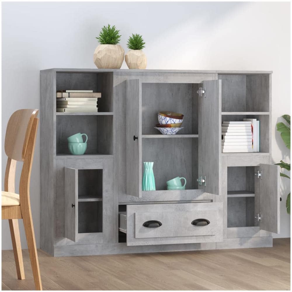 Credenze 3 Pz Grigio Cemento In Legno Multistrato - Foto 3