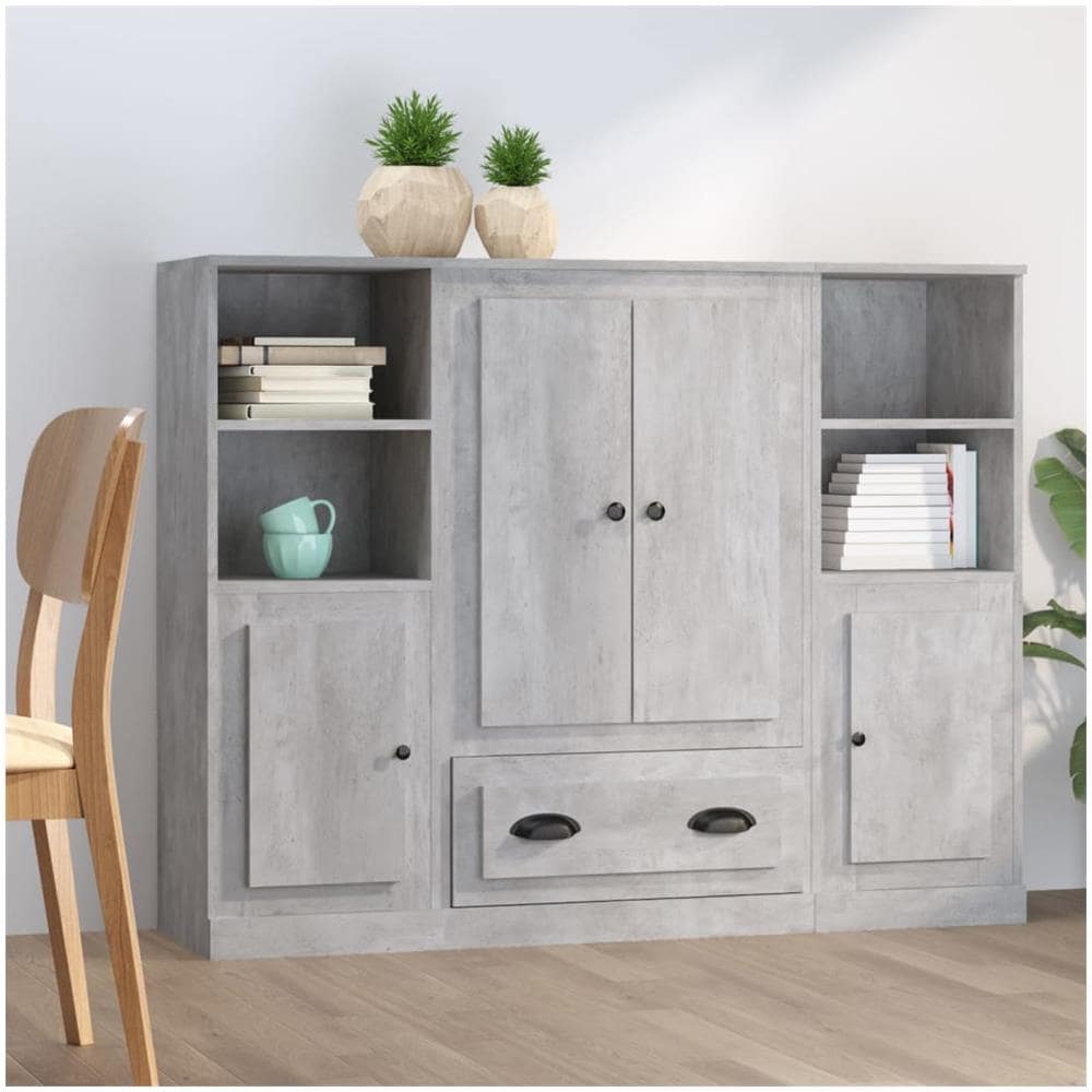 Credenze 3 Pz Grigio Cemento In Legno Multistrato - Foto 1