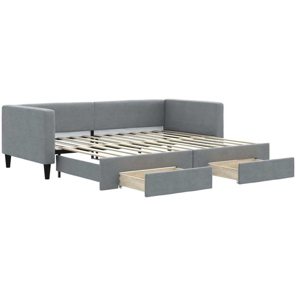Divano Letto Estraibile Cassetti Grigio Chiaro 90x200cm Tessuto - Foto 2