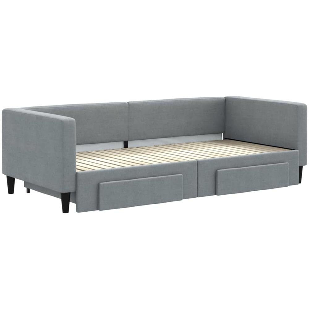 Divano Letto Estraibile Cassetti Grigio Chiaro 90x200cm Tessuto - Foto 3