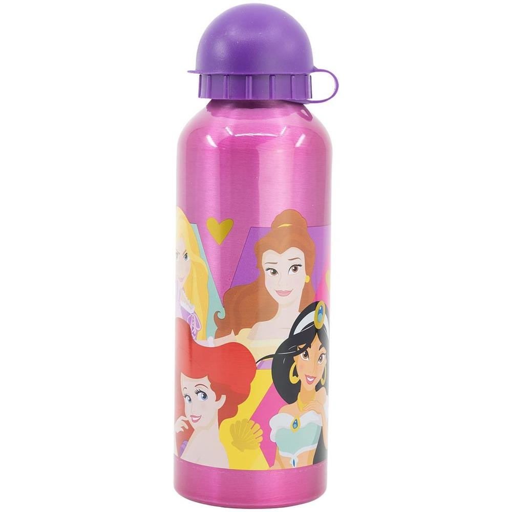 Disney Borraccia Viola Per Bambine In Alluminio Principesse Cenerentola Aurora Biancaneve Rapunzel Ariel Jasmine 530 Ml Con Beccuccio E Tappo Di Sicurezza - Foto 1