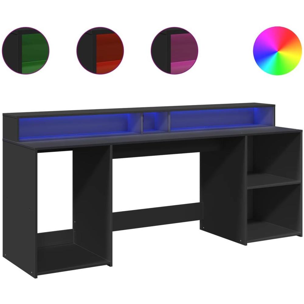 Scrivania con Luci LED Nera 200x55x91 cm in Truciolato - Foto 1