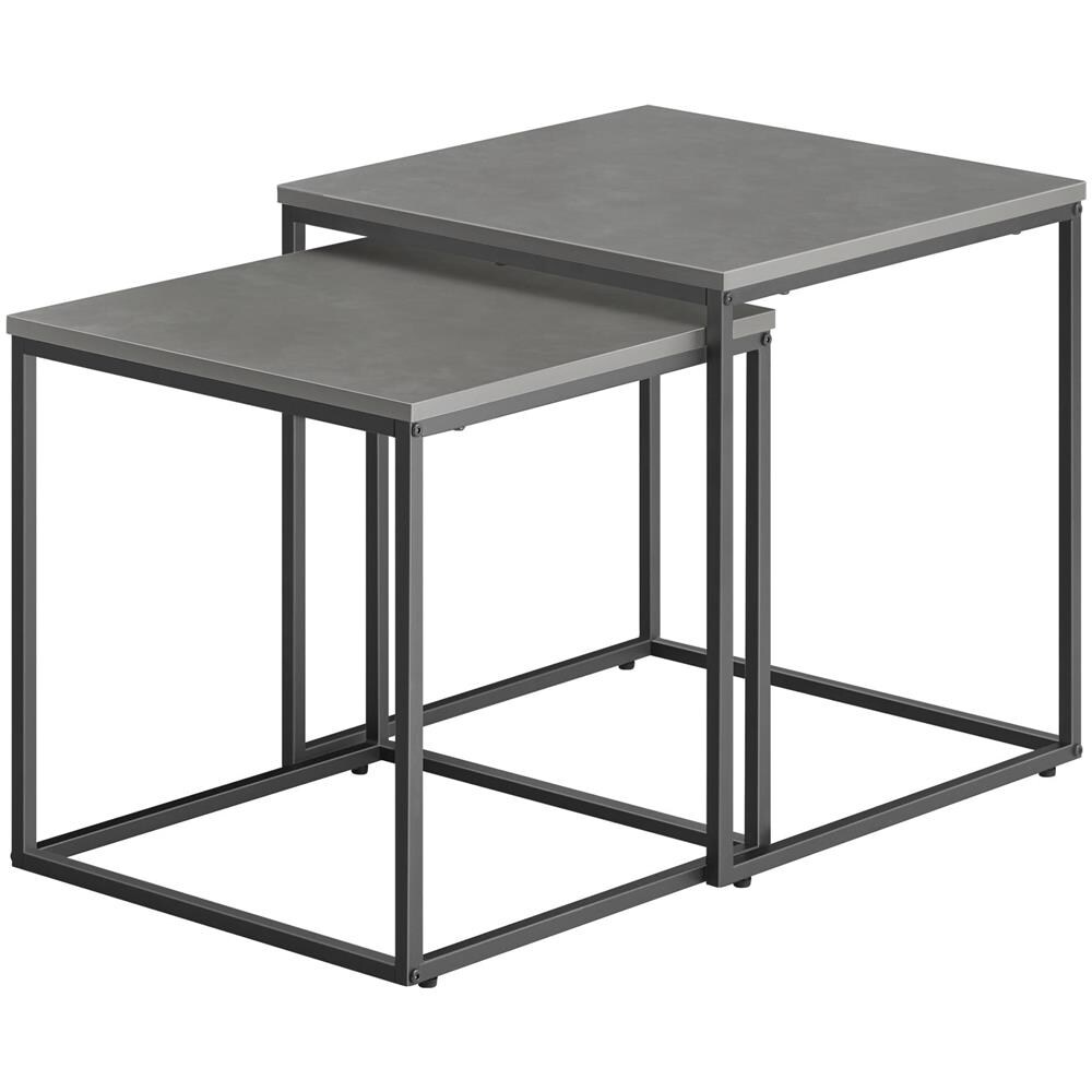 Set di 2 tavolini da caffè quadrati | Piano in cemento con struttura in acciaio nero - Foto 1