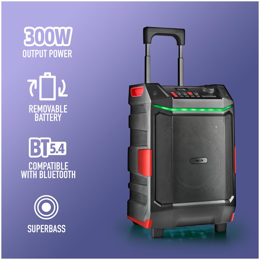 Wild Bash: Altoparlante Premium Portatile Da 300w Compatibile Con Tecnologia Bluetooth /usb /aux. Batteria Ricaricabile. Ipx6. Luci Led Rgb. Trolley - Foto 1