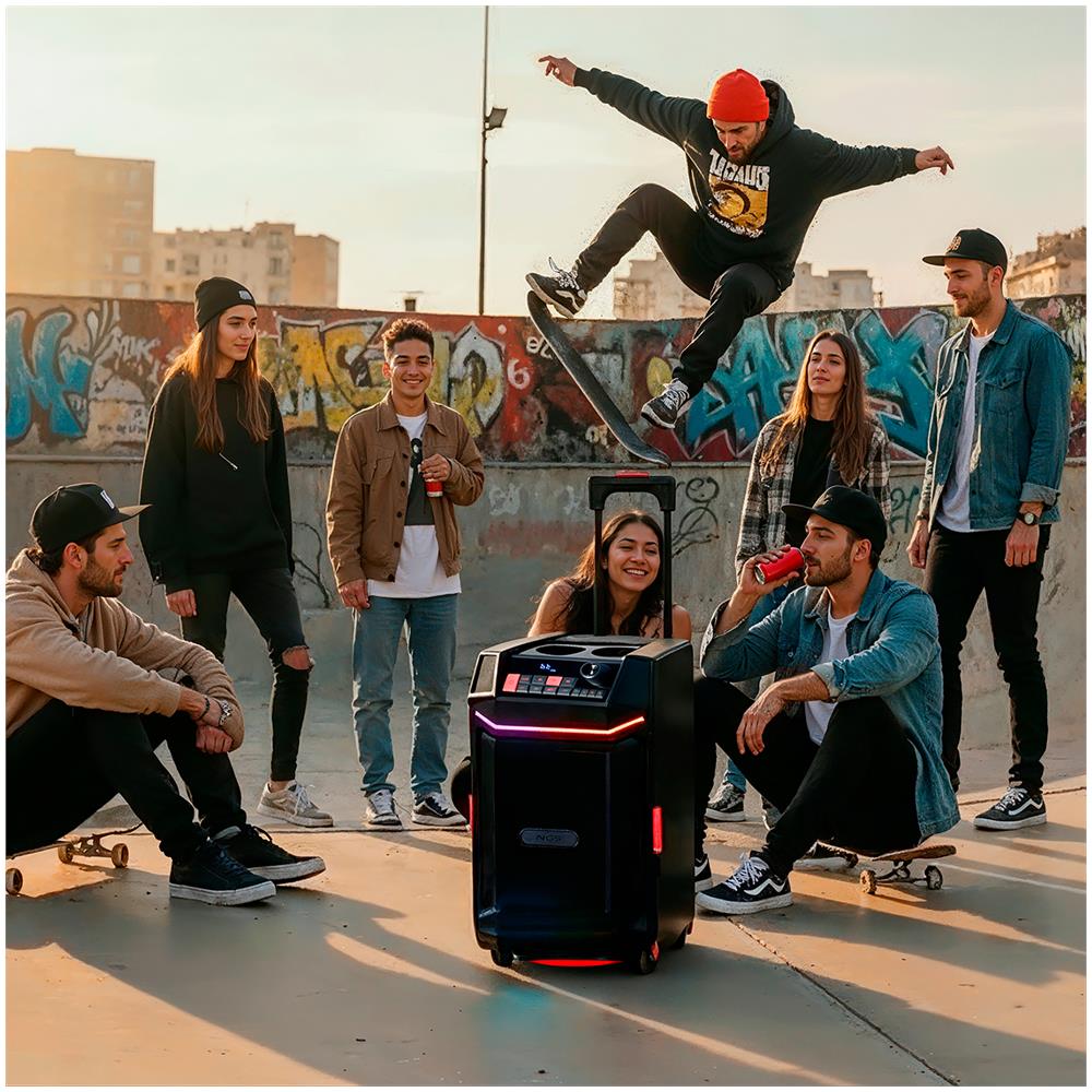 Wild Bash: Altoparlante Premium Portatile Da 300w Compatibile Con Tecnologia Bluetooth /usb /aux. Batteria Ricaricabile. Ipx6. Luci Led Rgb. Trolley - Foto 2