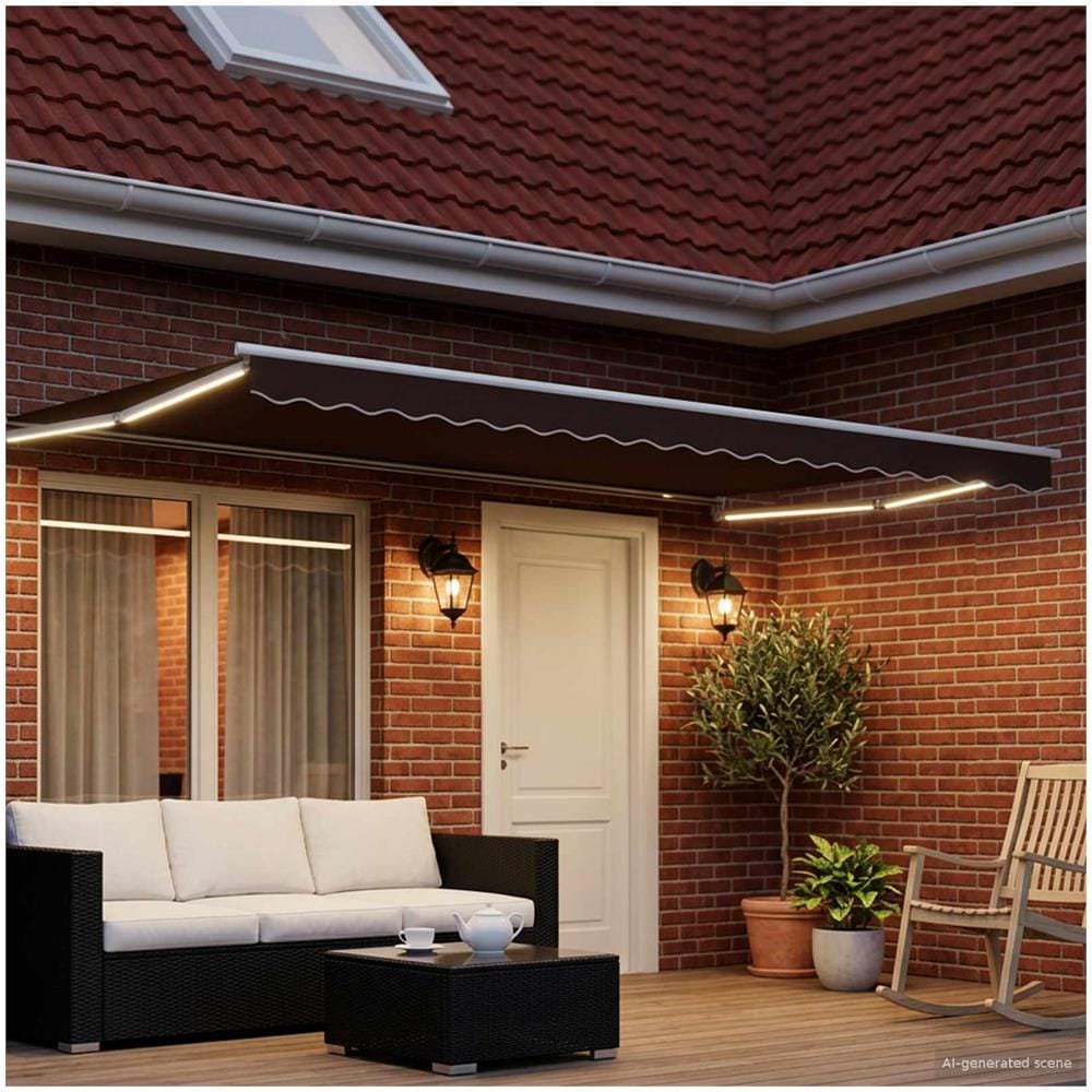 Tenda retrattile manuale con LED Marrone e bianco 4 x 2 m - Foto 2