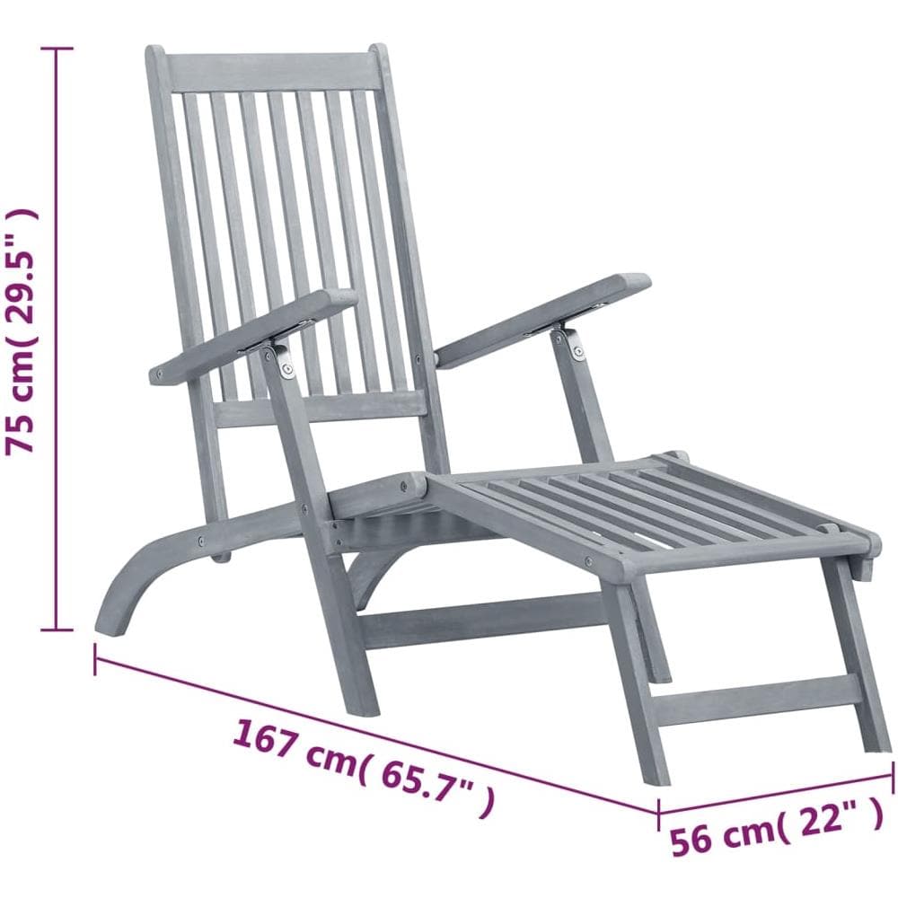 Sdraio e Poggiapiedi da Esterno Grigio Lavato Massello Acacia - Foto 8