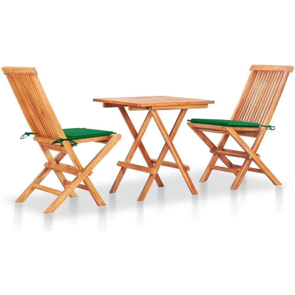 Set Da Bistrot 3 Pz Con Cuscini Verdi In Legno Massello Di Teak - Foto 1