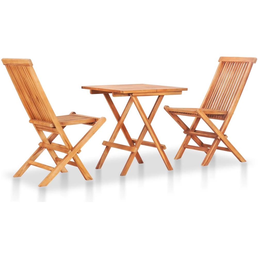 Set Da Bistrot 3 Pz Con Cuscini Verdi In Legno Massello Di Teak - Foto 2