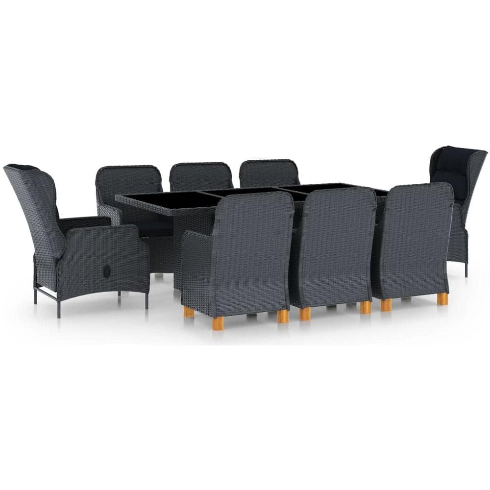 Set Pranzo da Giardino 9 pz con Cuscini Polyrattan Grigio Scuro - Foto 1