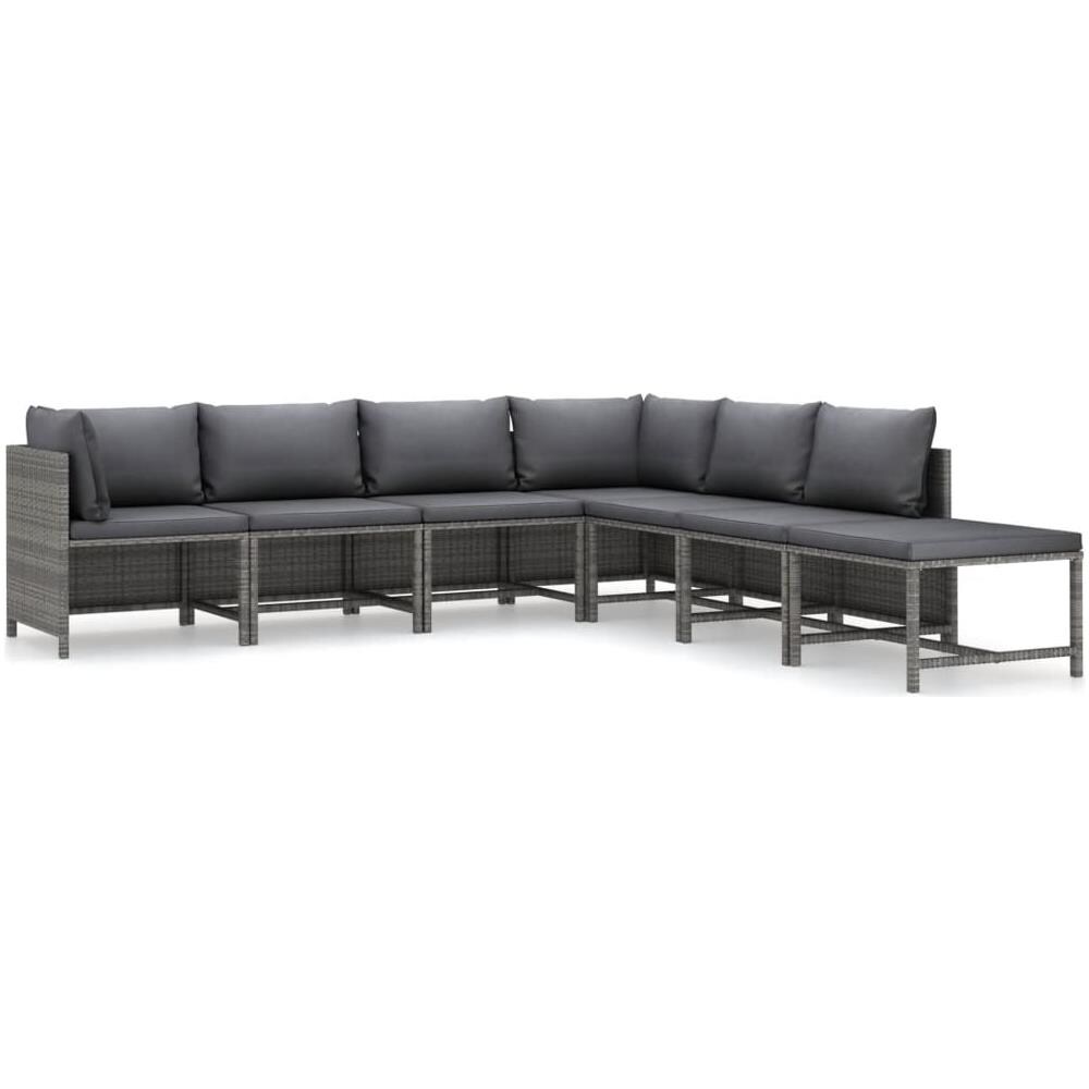 Set Divani da Giardino 7 pz con Cuscini in Polyrattan Grigio - Foto 1