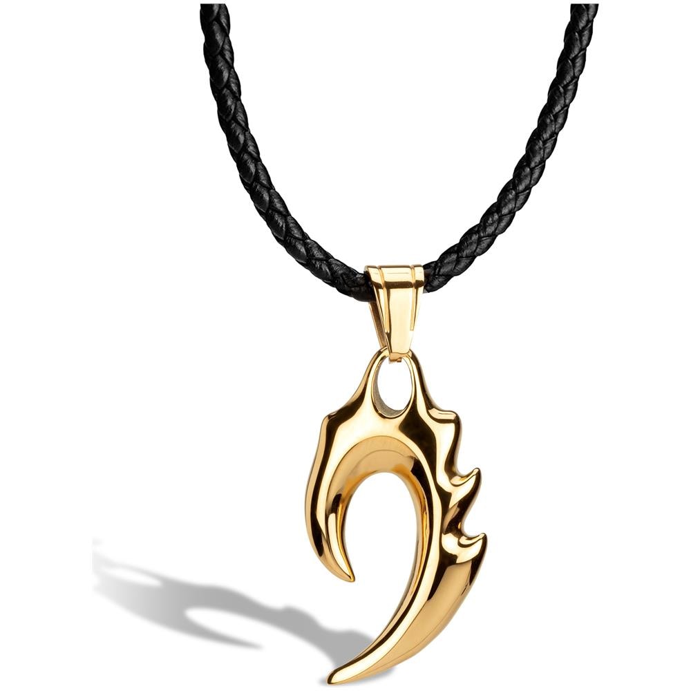 Collana da Uomo in Pelle ""Flame"" 60cm Oro - Foto 1
