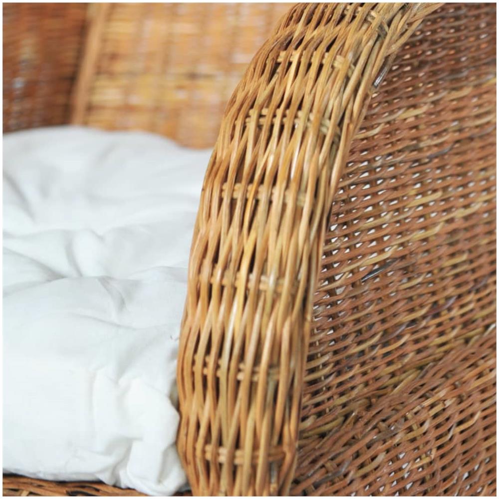 Poltrona con Cuscino Marrone Chiaro in Rattan Naturale e Lino - Foto 2