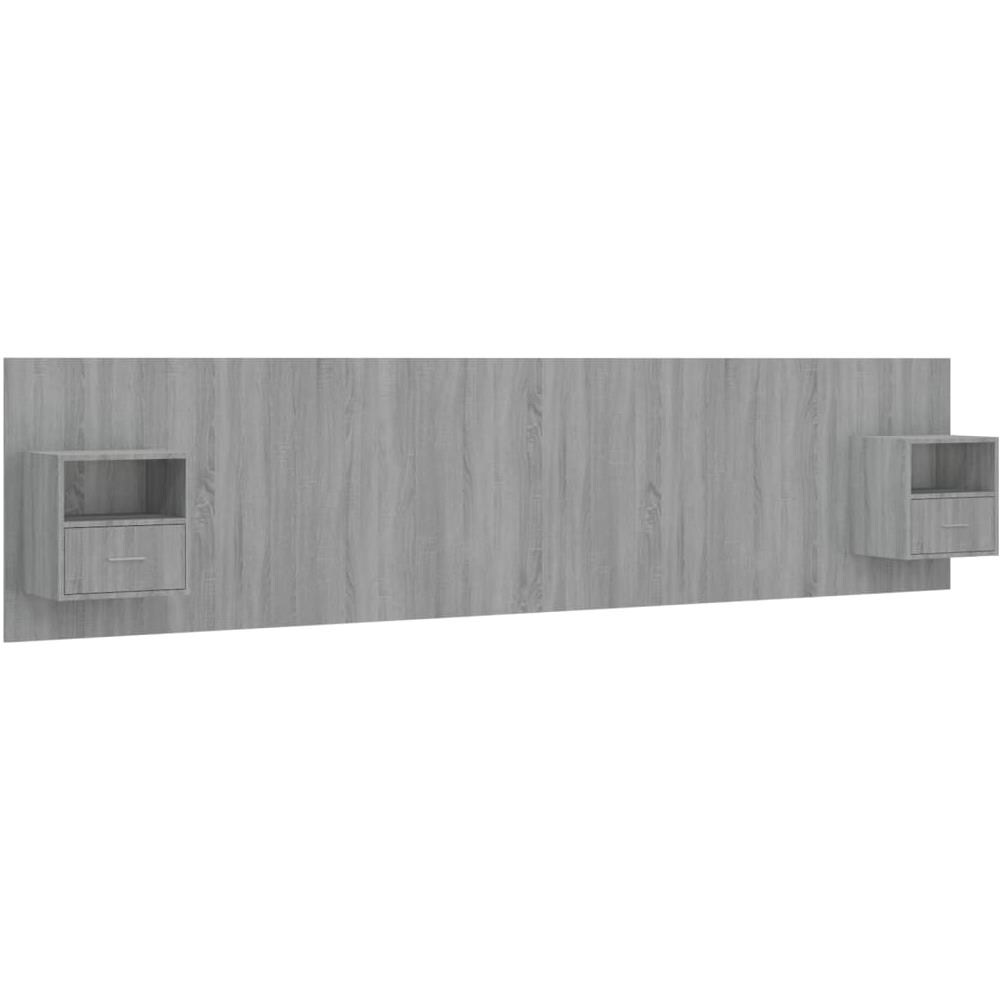 Testiera Letto Con Comodini In Legno Multistrato Grigio Sonoma - Foto 2