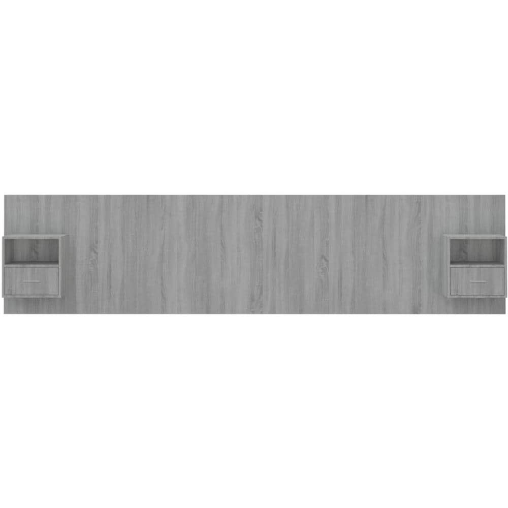 Testiera Letto Con Comodini In Legno Multistrato Grigio Sonoma - Foto 3