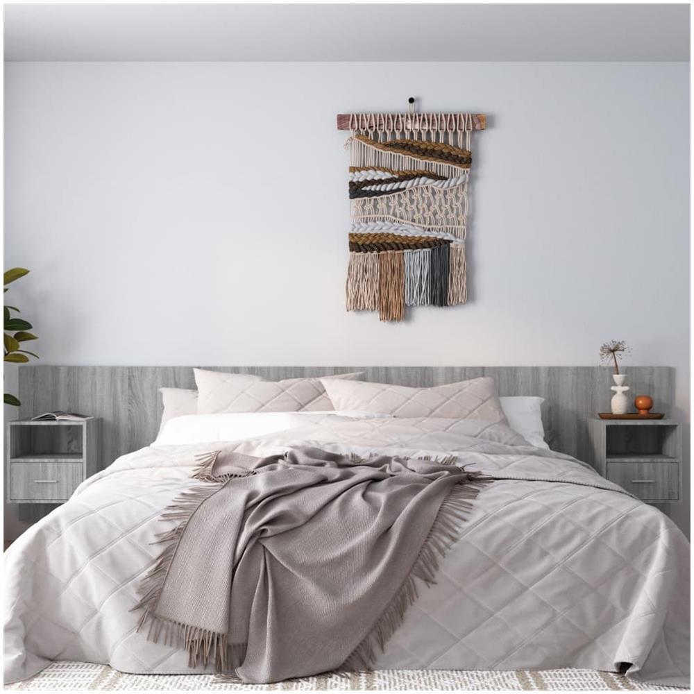 Testiera Letto Con Comodini In Legno Multistrato Grigio Sonoma - Foto 1