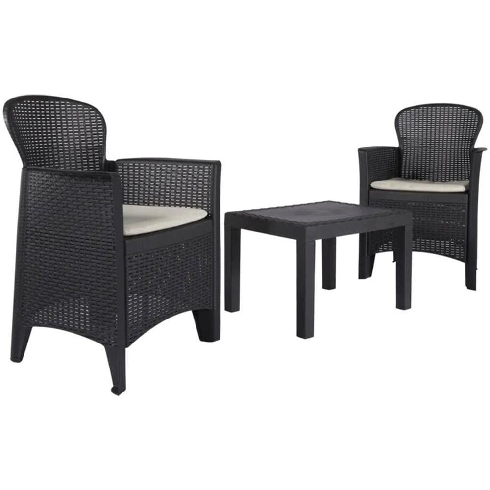 Set Salotto Da Esterno Foggia, Set Da Giardino Con 2 Poltrone Ed 1 Tavolino, Salottino Effetto Rattan Con Cuscini, 100% Made In Italy, Antracite - Foto 2