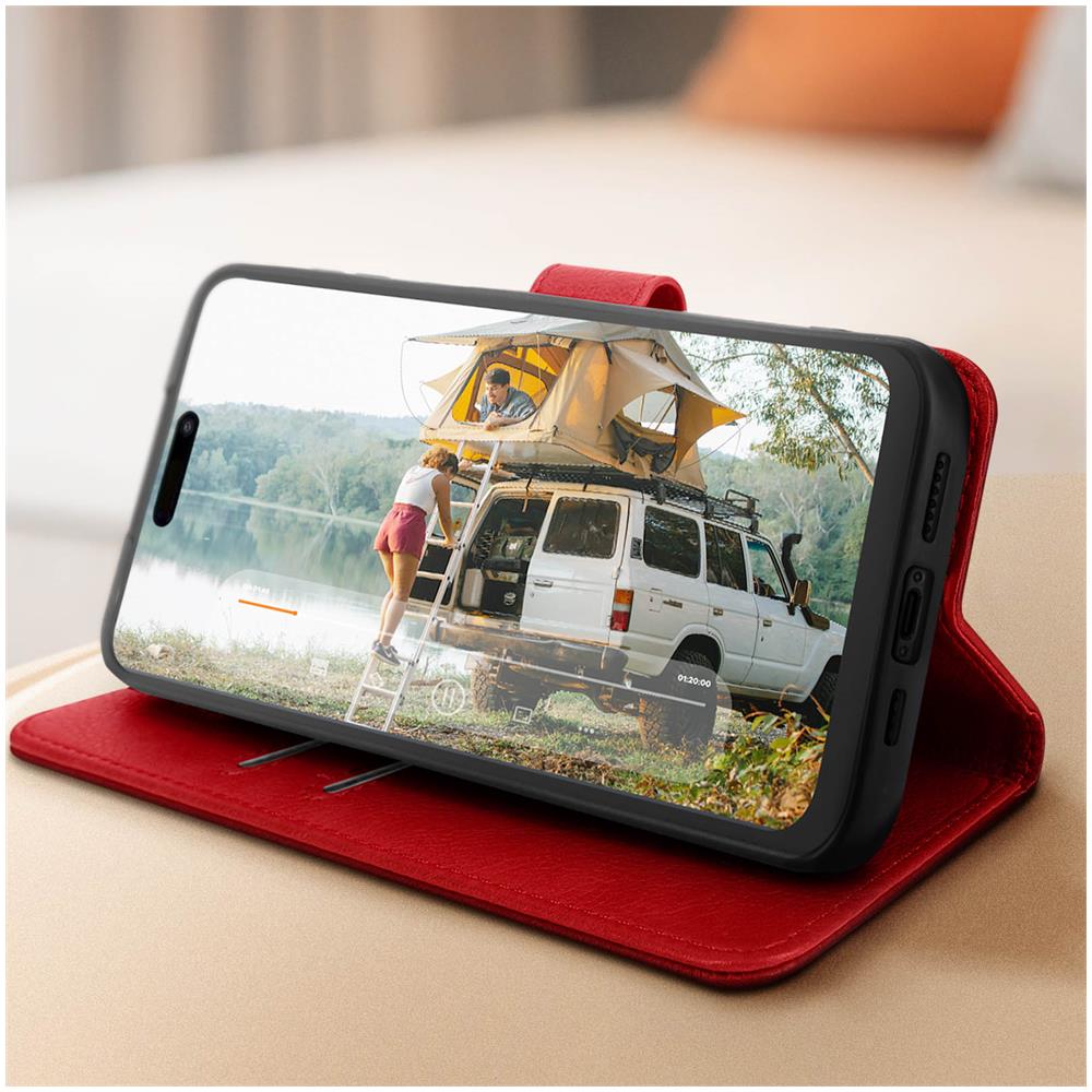 Custodia Per Iphone 15 Pro Max Copertina Portacarte Funzione Supporto Rossa - Foto 2