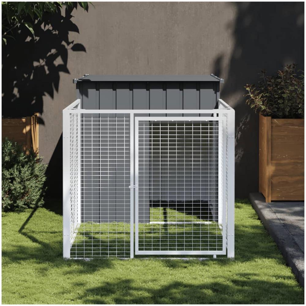 Casetta Cani con Corsa Antracite 110x201x110 cm Acciaio Zincato - Foto 1