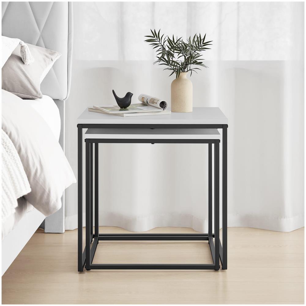 Set di 2 tavolini da caffè quadrati | Piano bianco con struttura in acciaio nero - Foto 7