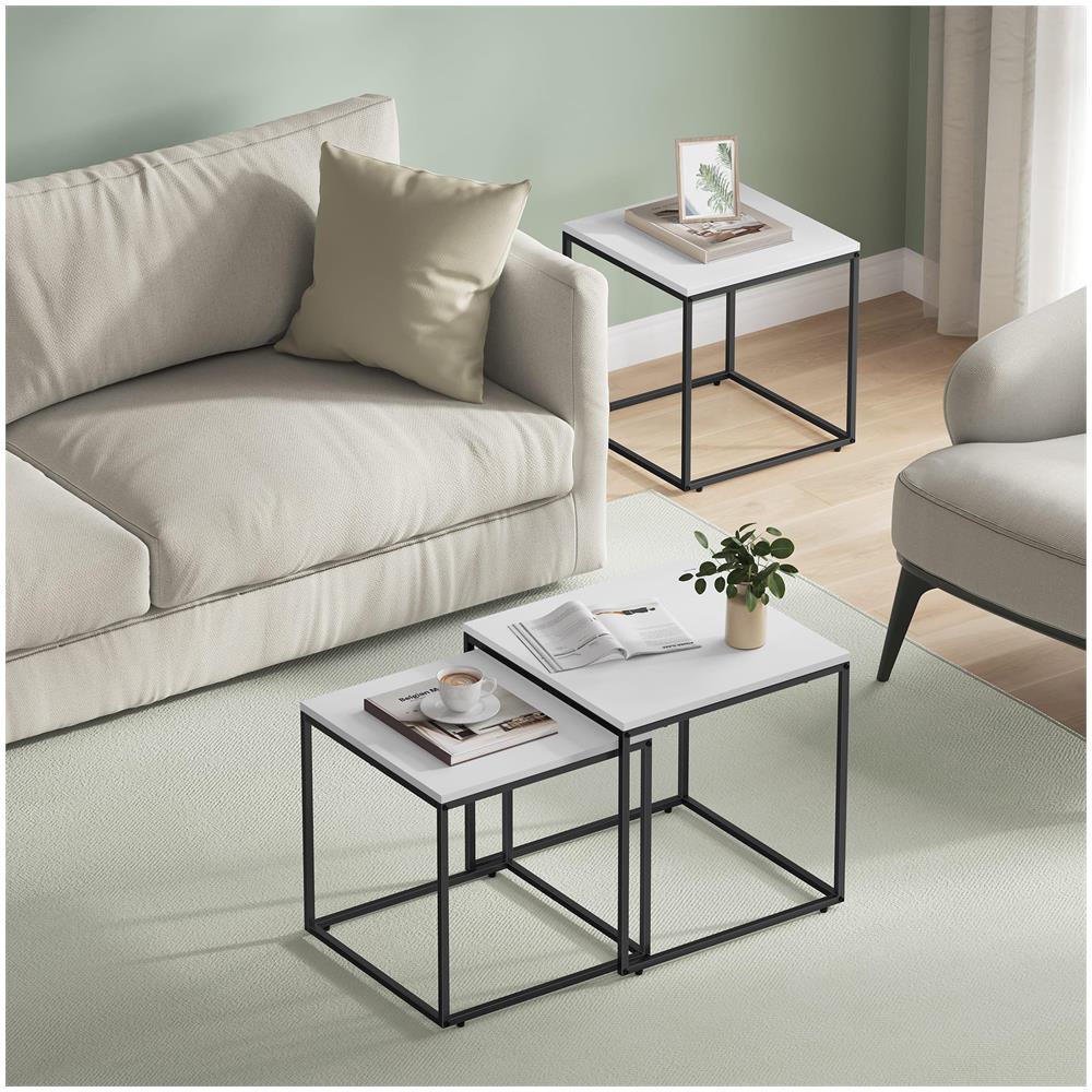 Set di 2 tavolini da caffè quadrati | Piano bianco con struttura in acciaio nero - Foto 2