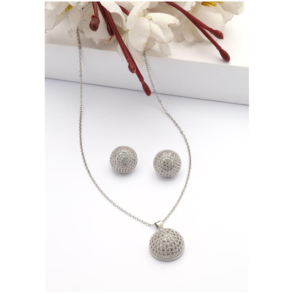 Set Orecchini a Bottone Sfera Scintillante e Collana - Foto 1