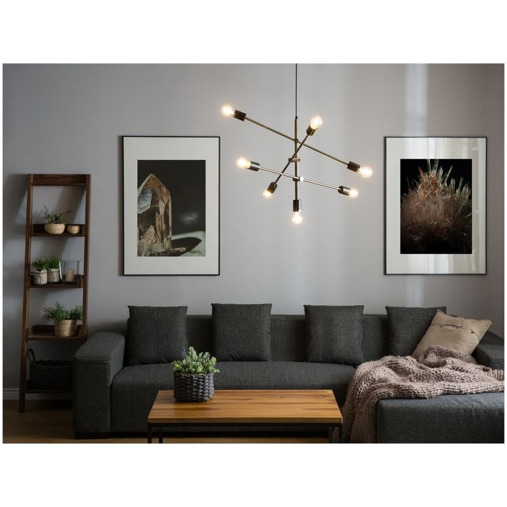 Lampadario A 7 Punti Luce In Metallo Color Ottone Cremera - Foto 2