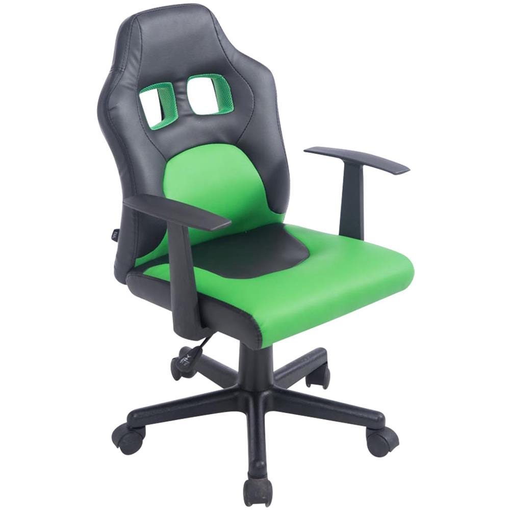 Sedia per Bambini Fun con braccioli, Sedia per cameretta dei Ragazzi Imbottita e con Fodera in Similpelle | Sedia per scrivania Bambina e Bambino con Seduta Alta 40-50 cm Nero Verde - Foto 1