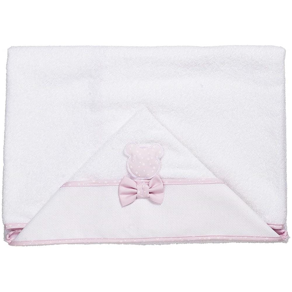 Agofil - Accappatoio Triangolo Per Neonati I Morbida Spugna I Prodotto Realizzato In Italia I 100% Cotone I Perfetto Per La Doccia - Bianco, Rosa - Foto 1