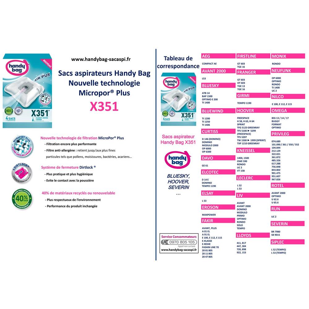 Handy Bag X351 Hoover Freespace Sprint, Sacchetti Per Aspirapolvere, 4 Pz. + Filtro Di Scarico - Foto 2